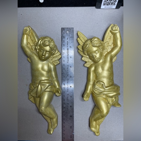 Cherubs MCM 1968 vintage Miller Studio inc chalk-ware wings Fluoresce black lt - Picture 6 of 11